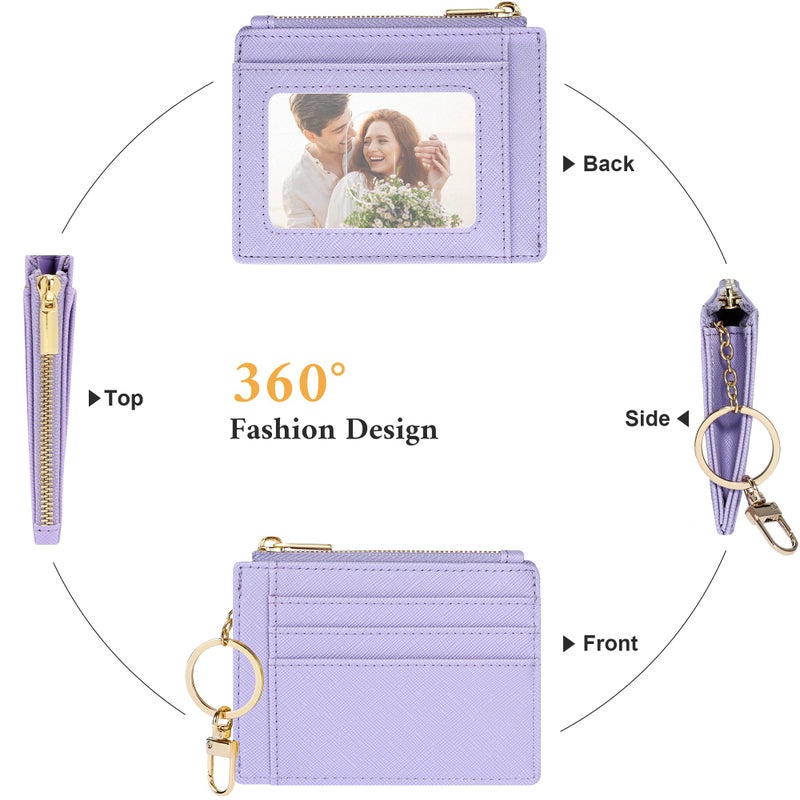 Sodsay Card Case Slim Front Pocket Wallet for Women Credit Card Holder with Keychain(CH Light Purple) - Image 4
